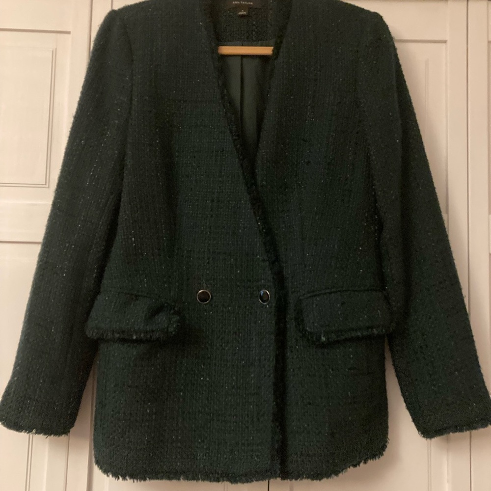 Ann Taylor Dark Green Textured Blazer